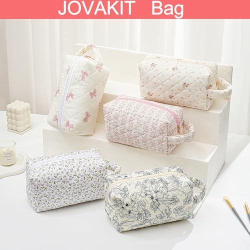 JOVAKIT Floral Travel Makeup Bag with Handle - Beige Toiletry Organizer