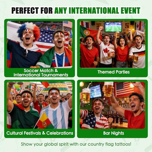 World Cup Temporary Face Tattoos - 10 Country Soccer Fan Stickers