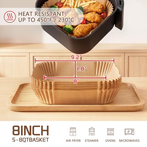 Jofuler 8-Inch Disposable Air Fryer Liners 125 Pcs for 5-8 QT Square Basket