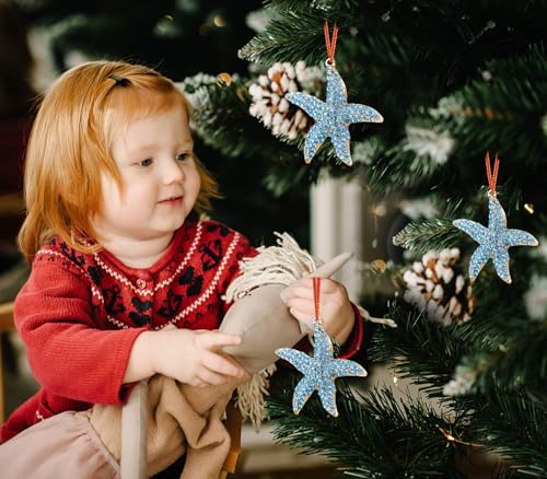Metal Starfish Christmas Ornament with Blue Rhinestones - Beach Theme Holiday Decor