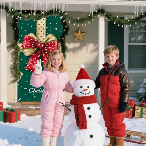 Christmas Bow Dots Door Banner - 35x71 Inches Polyester Decor