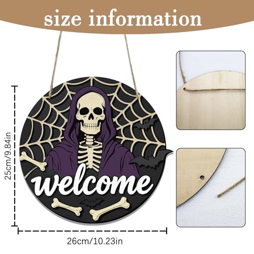 EoffIvan Halloween Wooden Door Sign Skull Hanging Decor for Front Door