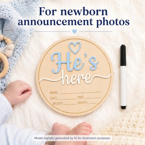Wooden Baby Announcement Sign - 5.9 Inch Newborn Photo Prop