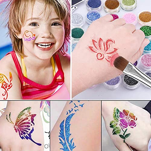 Glitter Glue Body Paint Brush Bottle Set 8ml 4Pcs for Costumes