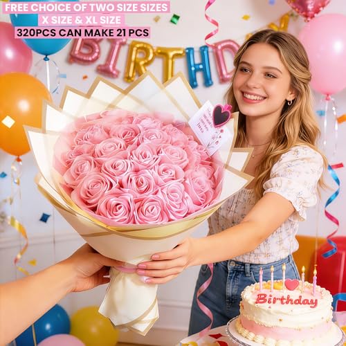 320pcs Large Pink Satin Ribbon Rose Petals for DIY Bouquets