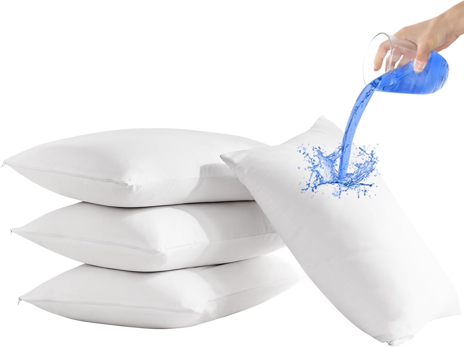Skiennix Waterproof Pillow Protectors - Hypoallergenic Zippered Cases | Standard Size, 4 Pack