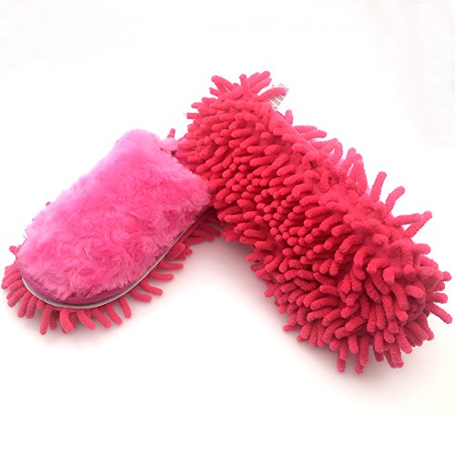 Selric Washable Chenille Mop Slippers (Size 5.5-8.5) - Rose Red