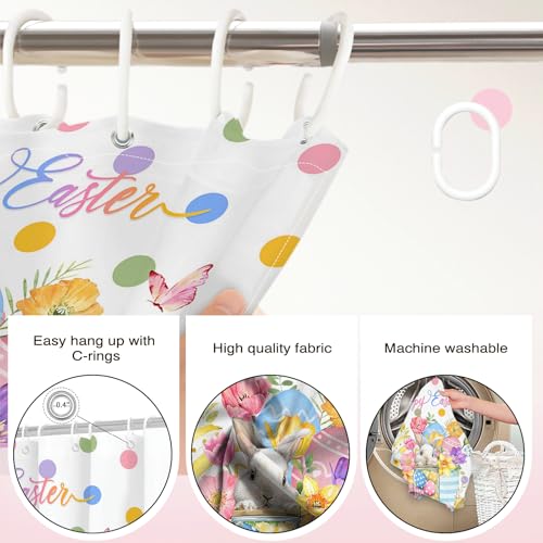 Easter Shower Curtain 72x72 Inch - Cute Bunny & Colorful Eggs