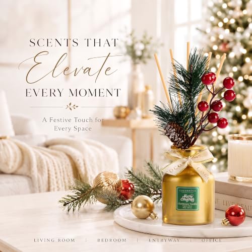 Christmas Vanilla Reed Diffuser Set - Home Fragrance with Gold Bottle & Holiday Decor