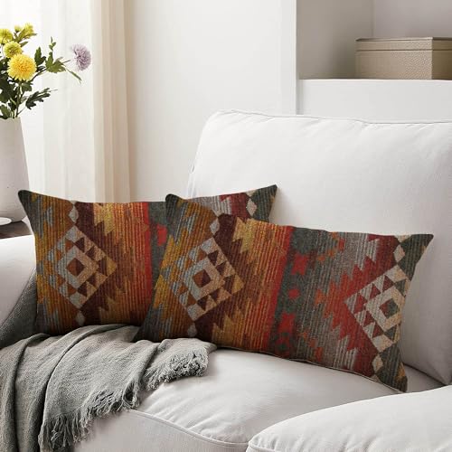 Aztec Tribal Throw Pillow Cover 12x20 Inch Orange & Grey - HODKHNO