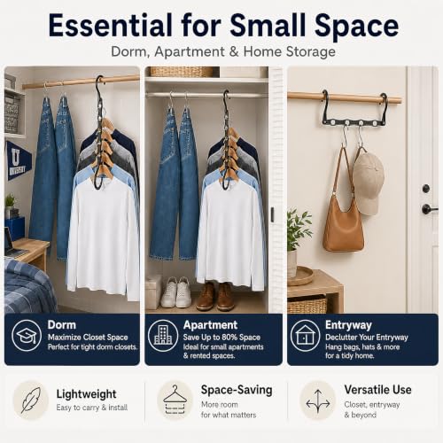 NEDLEDK 6-Pack Space Saving Hangers, 5-Hole Closet Organizer with S-Hooks