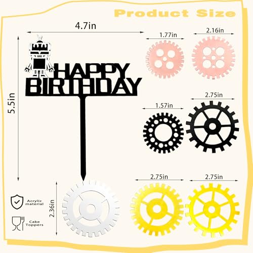 Robot Cake Decoration Set - 8 PCS Acrylic Cupcake Toppers for Birthday Parties