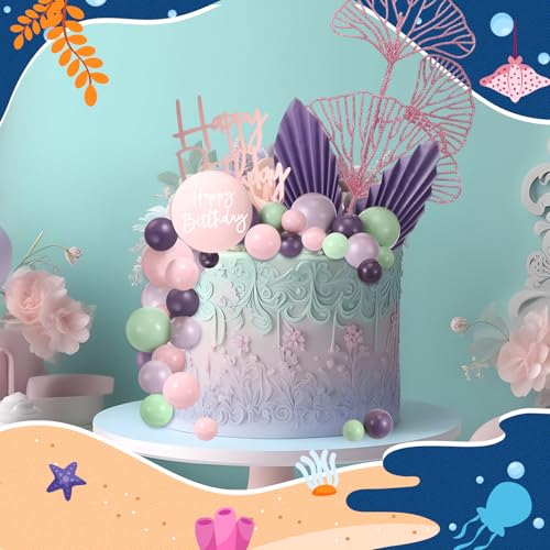 Teenyyou Boho Cake Topper Set with Ball and Palm Leaves for Birthday