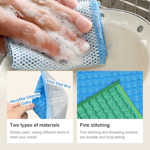 20 Pcs Non-Scratch Steel Wire Dish Cleaning Rags - Reusable Kitchen Scrubbing Cloths