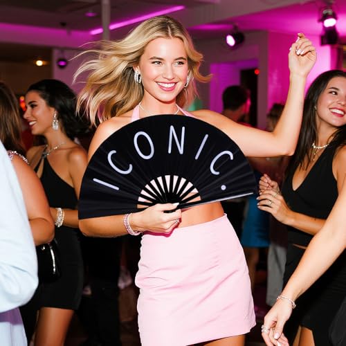 tiggell Large Line Dancing Rave Fan - 13.5 Inch Bamboo & Satin Clack Hand Fan