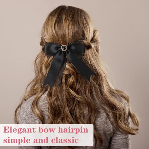 Black Lace Bow Hair Clips with Long Tail 2Pcs