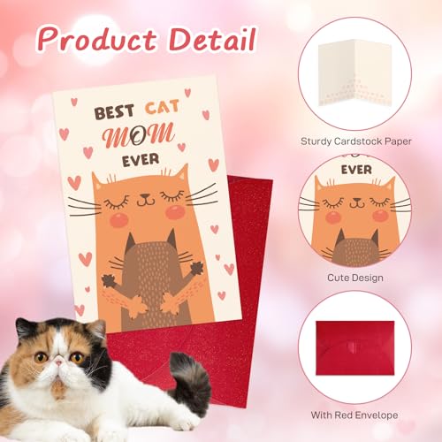 Cute Cat Mom Mother's Day Card - Best Cat Mom Ever with Envelope