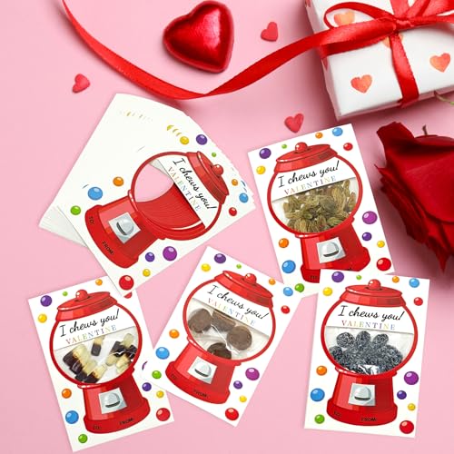 Valentine Candy Cards Set with Plastic Bags and Treat Holders - 50 Pack