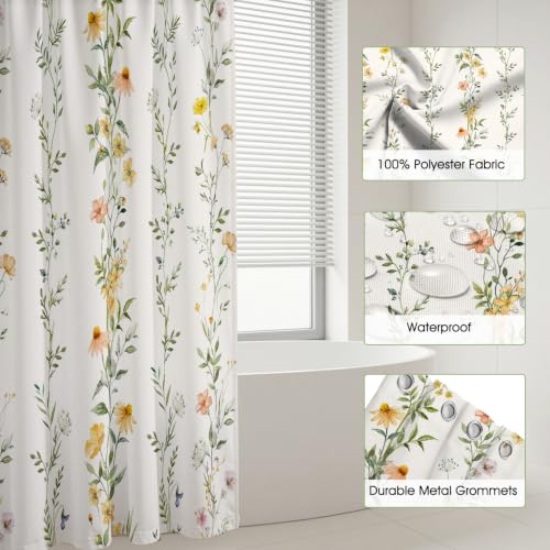 Boho Floral Shower Curtain - Green Vines, Waterproof, 72x72 inches