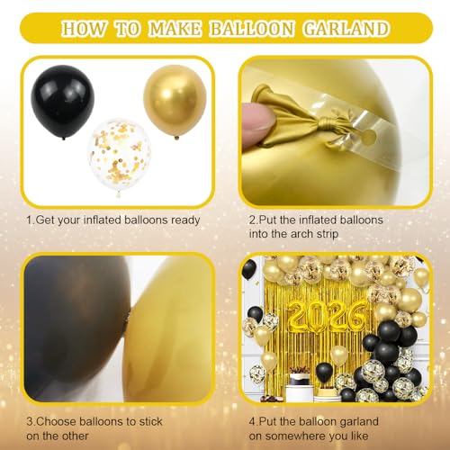 2026 New Year Decorations Kit - 89pcs Black & Gold Party Supplies