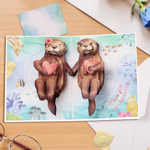 3D Pop Up Anniversary Card with Cute Otters - Greeting Card Set