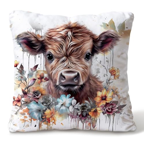 Highland Cow Pillow Cover 18x18, Soft Cotton Farmhouse Decor - Style 002