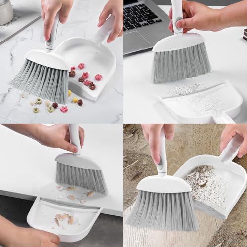 NACENA Mini Dust Pan and Brush Set, Grey White, Ultra Thin Design
