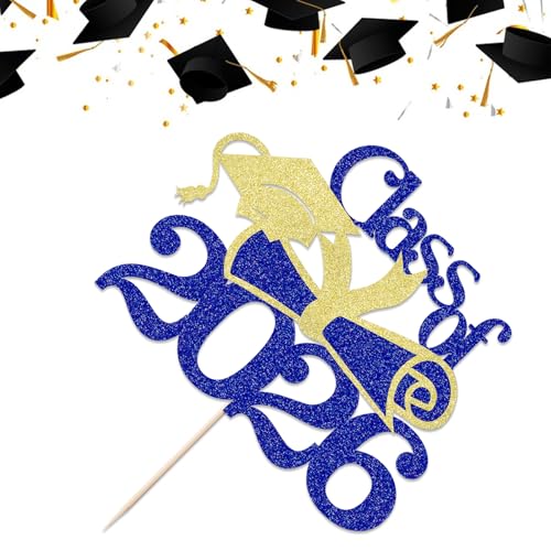 Class of 2026 Cake Topper - Dark Blue and Gold Graduation Party Decor