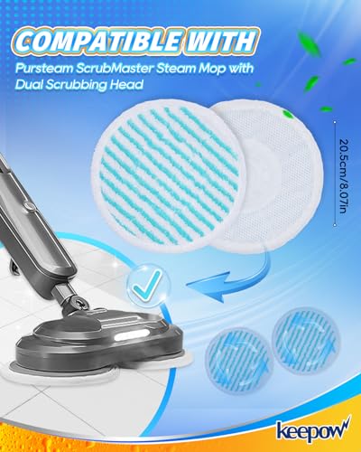 KEEPOW Mop Pads for PurSteam ScrubMaster - 4 Reusable Microfiber Pads