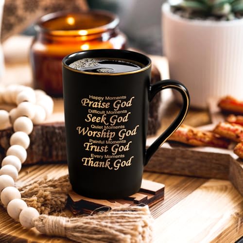 Happy Moments Praise God Religious Coffee Mug 14 Oz - Inspirational Gift for Women Men