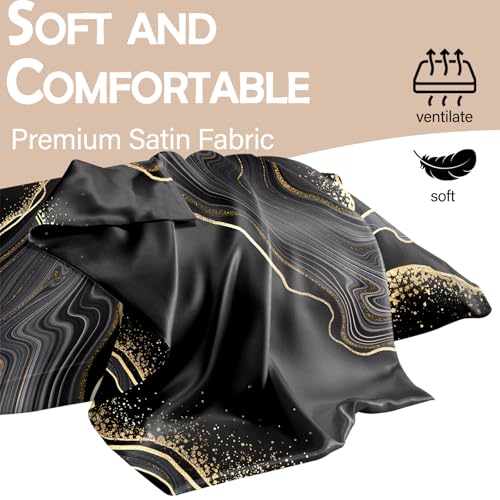 GABraden Satin Pillowcase Set, 20x26 Standard Size, Black-Marble Pattern