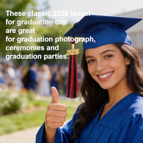 2026 Graduation Tassel with Gold Charm - Red and Black Rayon Cap Accessory