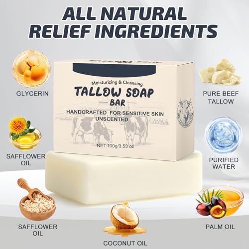 Grass-Fed Beef Tallow Soap Bar - Organic Moisturizing Face & Body Wash