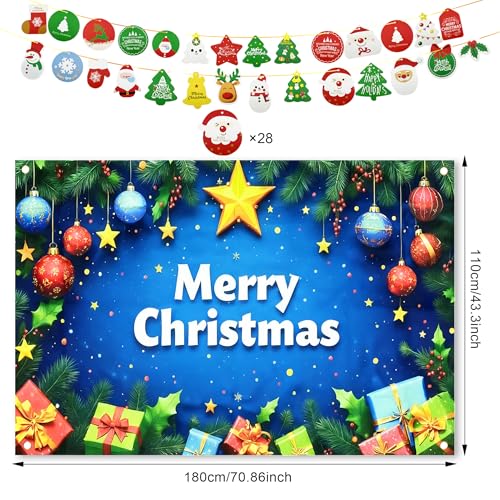 Merry Christmas Decoration Set - Banner & Hanging Swirls
