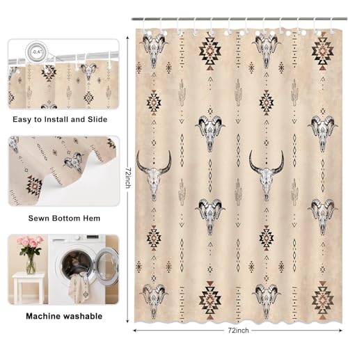 Mocsicka Western Farmhouse Shower Curtain, Vintage Brown, 71x71 Inch