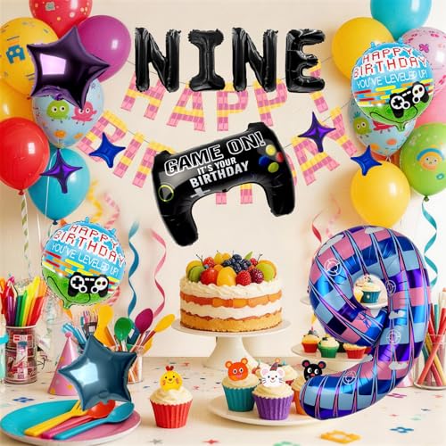 Video Game 9th Birthday Decorations Set with Foil Balloons & Controller