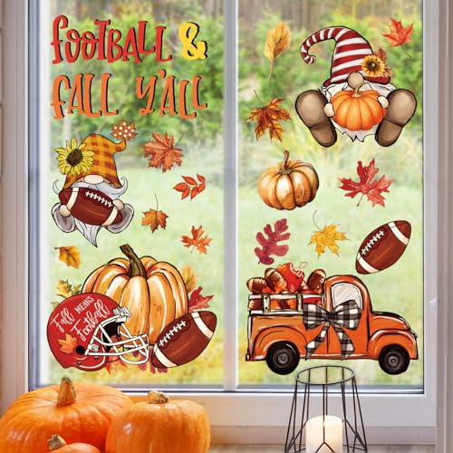 Fall Football Window Clings - 6 Sheets Gnome Pumpkin Decor | Football and Fall Y'all