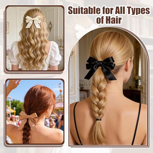 Satin Hair Bow Clips 8PCS Non Slip Alligator Hair Barrettes for Women