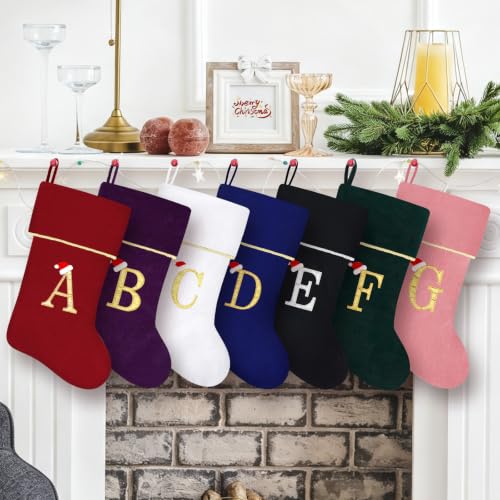 20'' Personalized Purple Velvet Christmas Stocking with Gold Letter P & Santa Hat