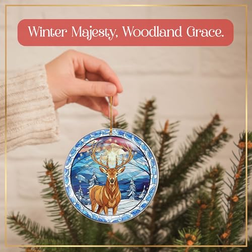 Deer Christmas Ornament for Tree - Woodland Stained Glass Style, 4 Inch - Variation 02