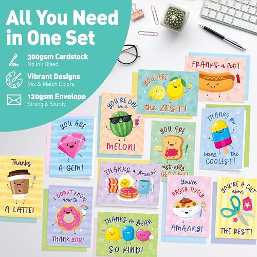 Thanks a Brunch Funny Thank You Cards with Envelopes, 24 Pack, 4x5.5"