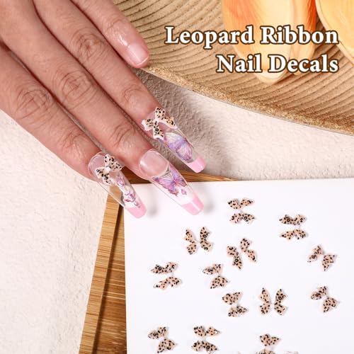 60Pcs Leopard Print Bow Nail Charms 3D Acrylic Manicure Decors