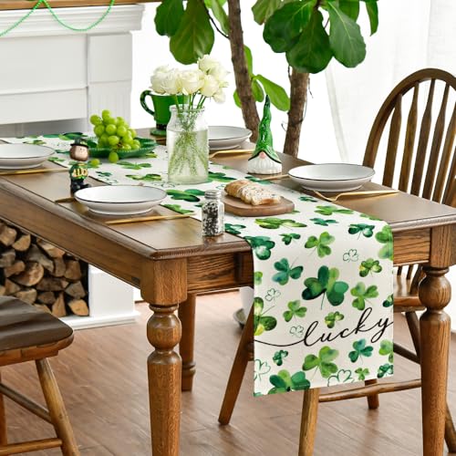 Lucky Shamrock Table Runner for St. Patrick's Day Decor - Green 13 x 72 Inches