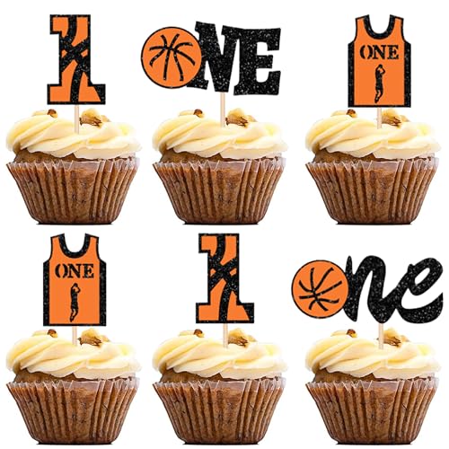 Basketball 1st Birthday Cupcake Toppers Glitter Cake Picks 12 Pcs