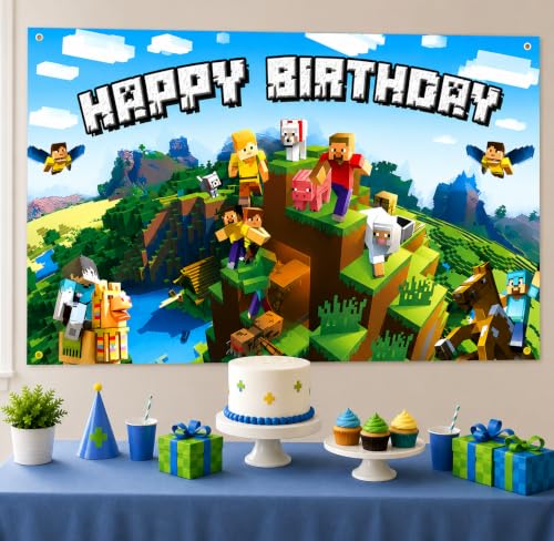Pixel Video Game Birthday Banner - 5x3ft Gaming Party Decor