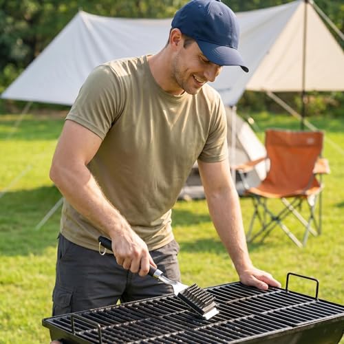 PHYUKEY Grill Brush with Scraper - 13-Inch Heat-Insulated BBQ Cleaning Tool