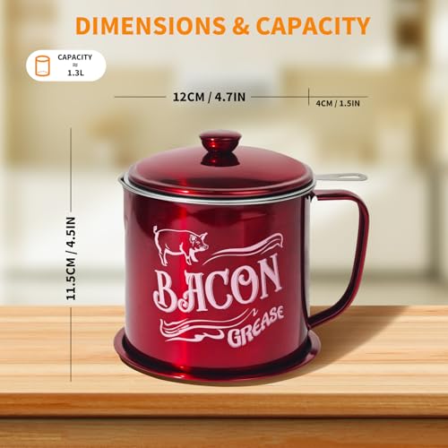 1.3L Bacon Grease Saver Container with Strainer - Red