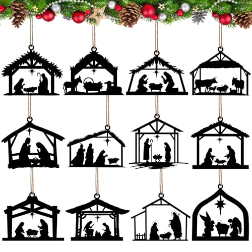 Christmas Metal House Shaped Nativity Scene Ornaments - House Variation