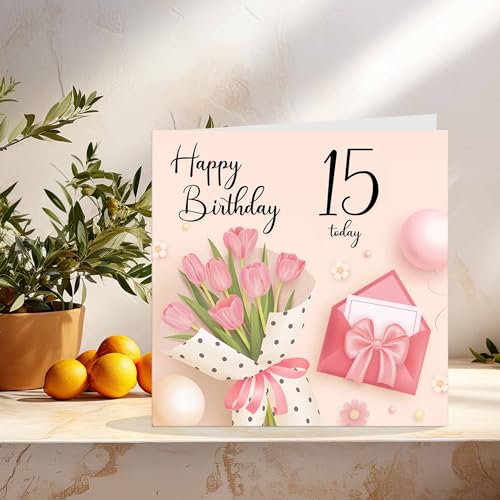 15th Birthday Card for Girls - Premium Floral Design with Envelope