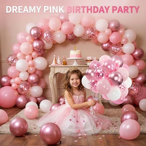 Pink Confetti Balloon Kit 12 Inch Metallic & Pearl Pastel Party Decorations